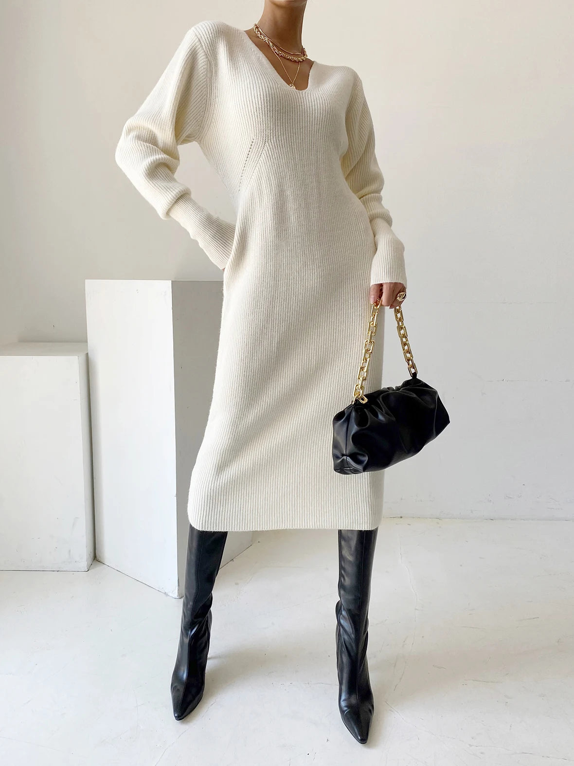 Vintage  High-Waist  Knit Dress