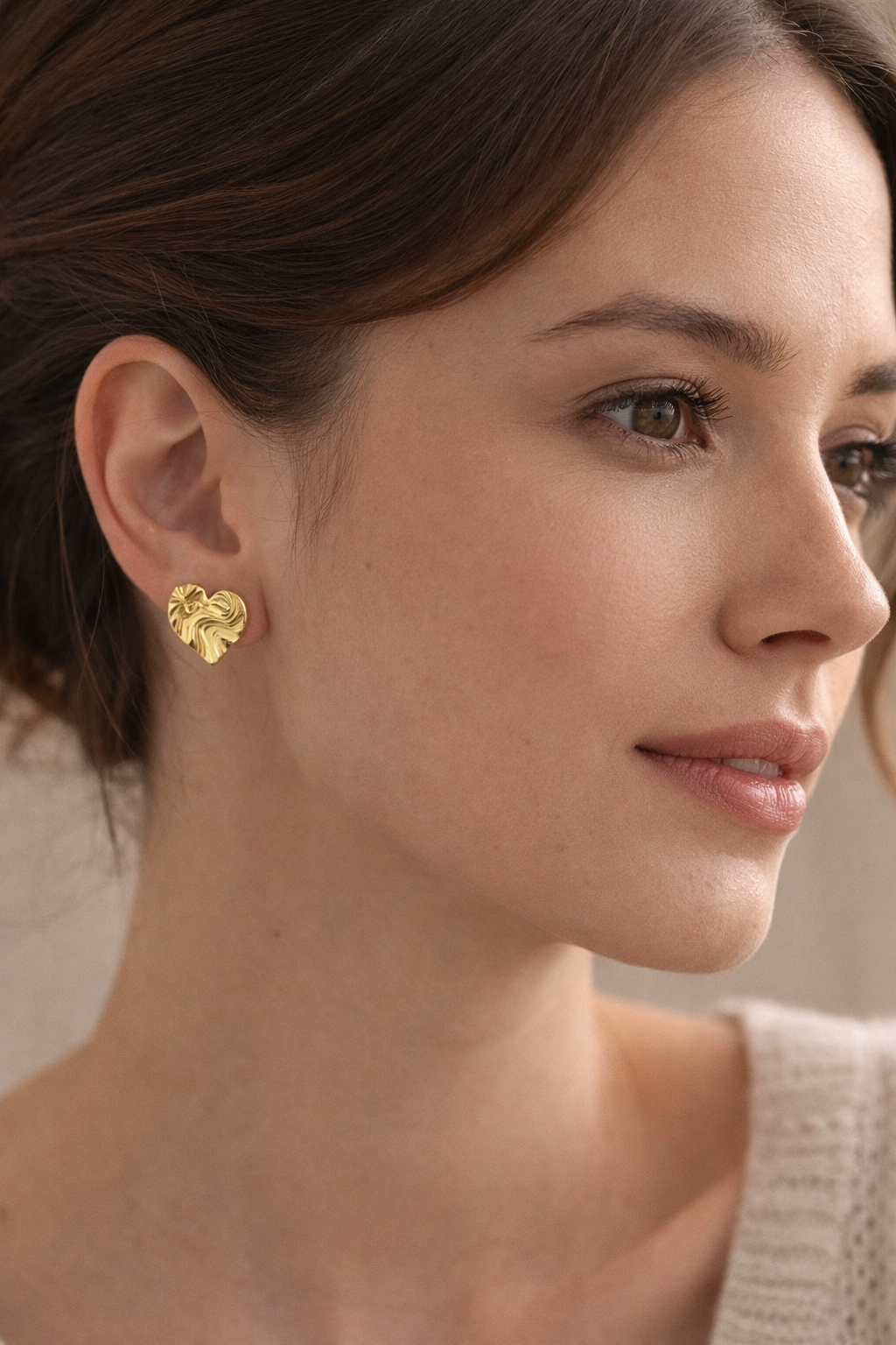 Textured Gold Heart Stud Earrings