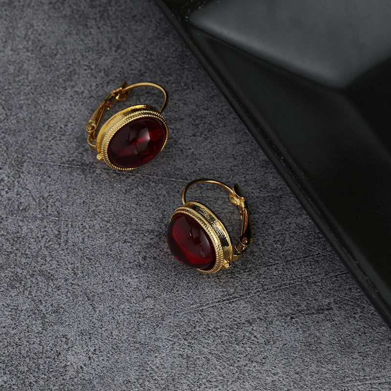 Exquisite Women Gold Plated Red Stud Earrings