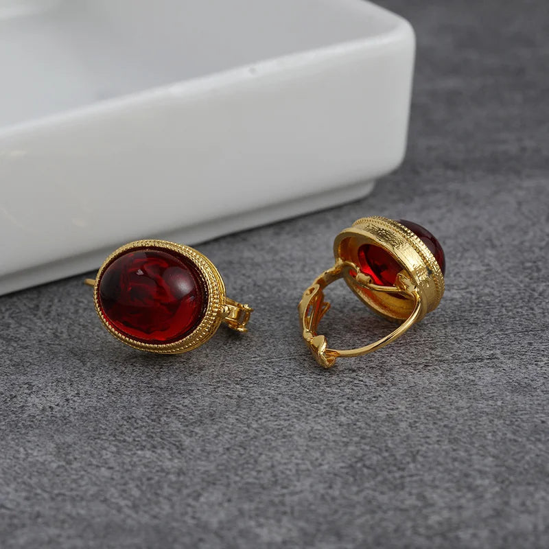 Exquisite Women Gold Plated Red Stud Earrings