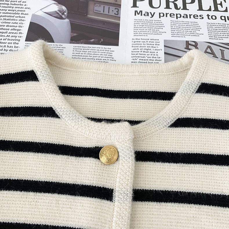 Women Striped Knitted Cardigan