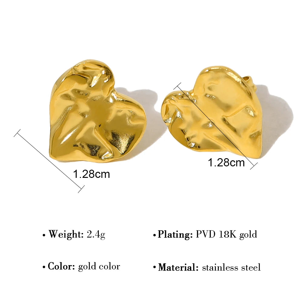 Textured Gold Heart Stud Earrings