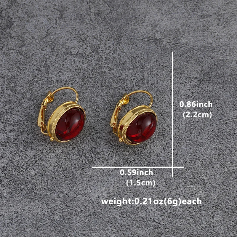 Exquisite Women Gold Plated Red Stud Earrings