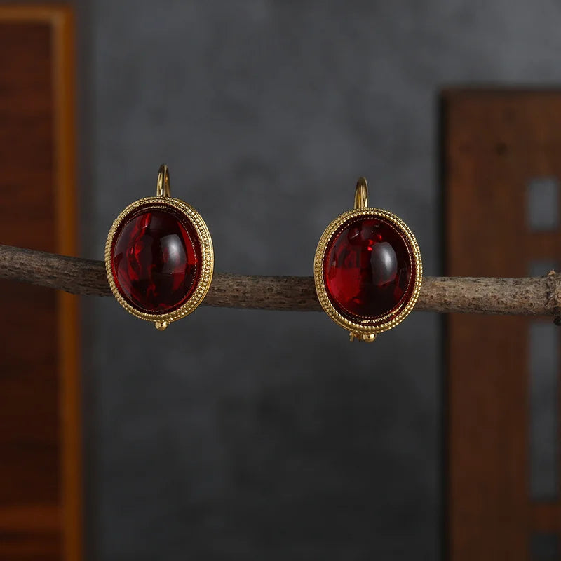 Exquisite Women Gold Plated Red Stud Earrings