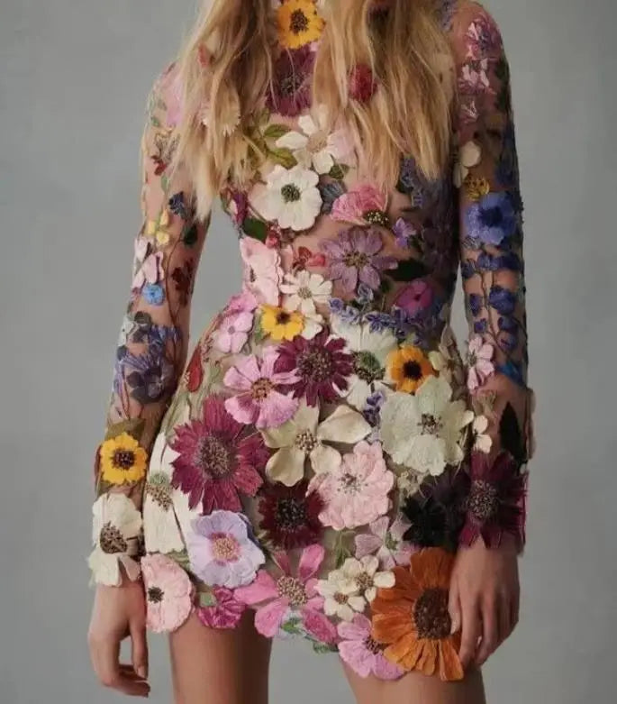 3D Flower Mini Dress