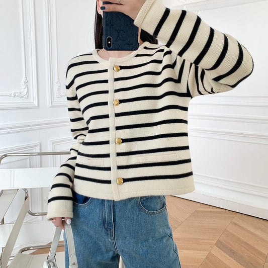 Women Striped Knitted Cardigan